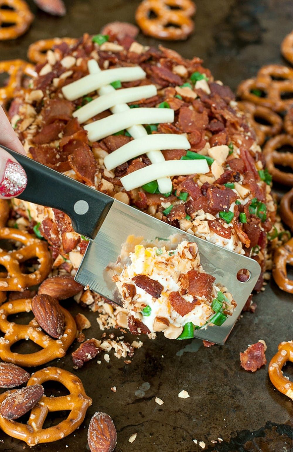 Super-Easy Bacon Cheddar Football Cheese Ball Super-Easy Bacon Cheddar Football Cheese Ball Super Bowl Food