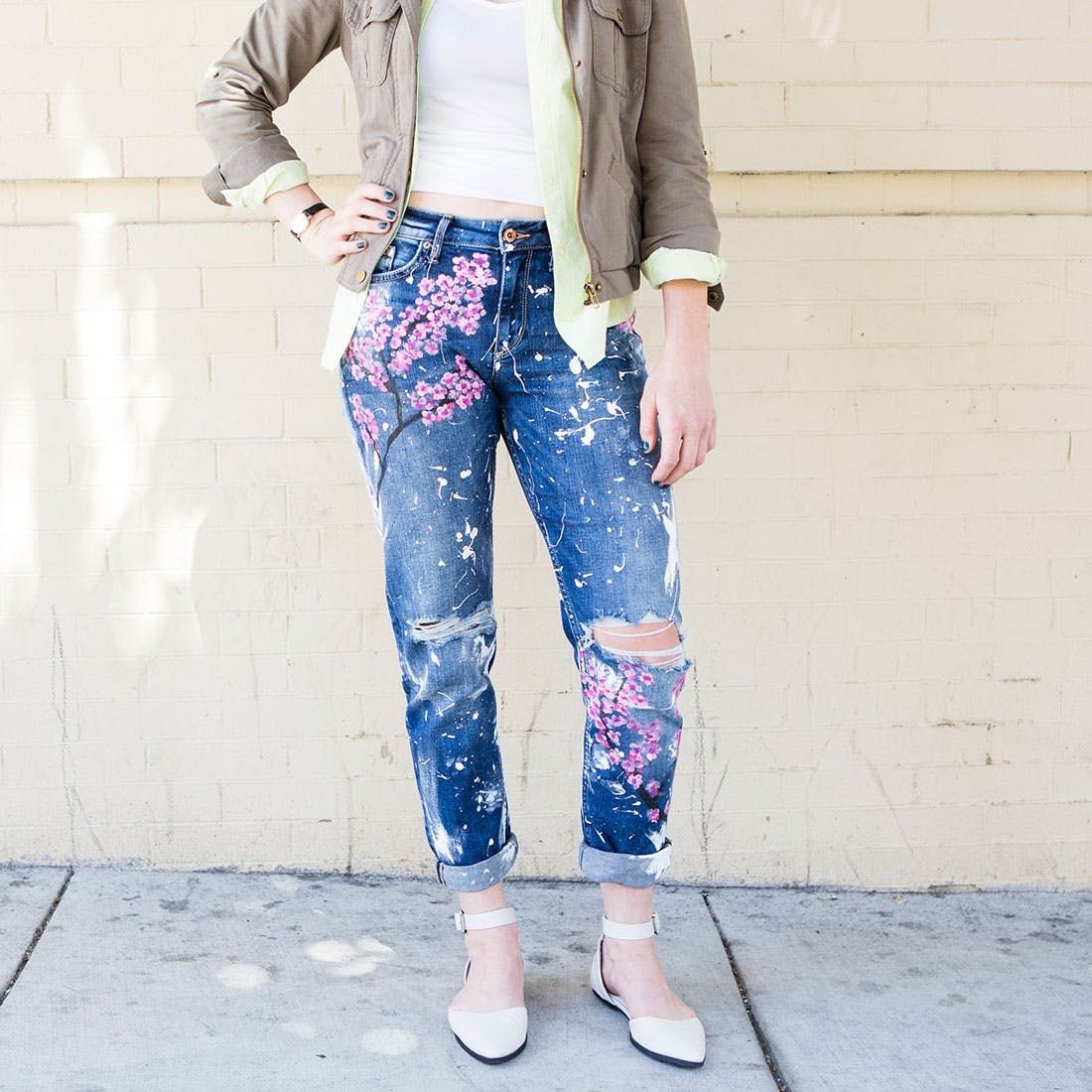 $500 Cherry Blossom Boyfriend Jeans 