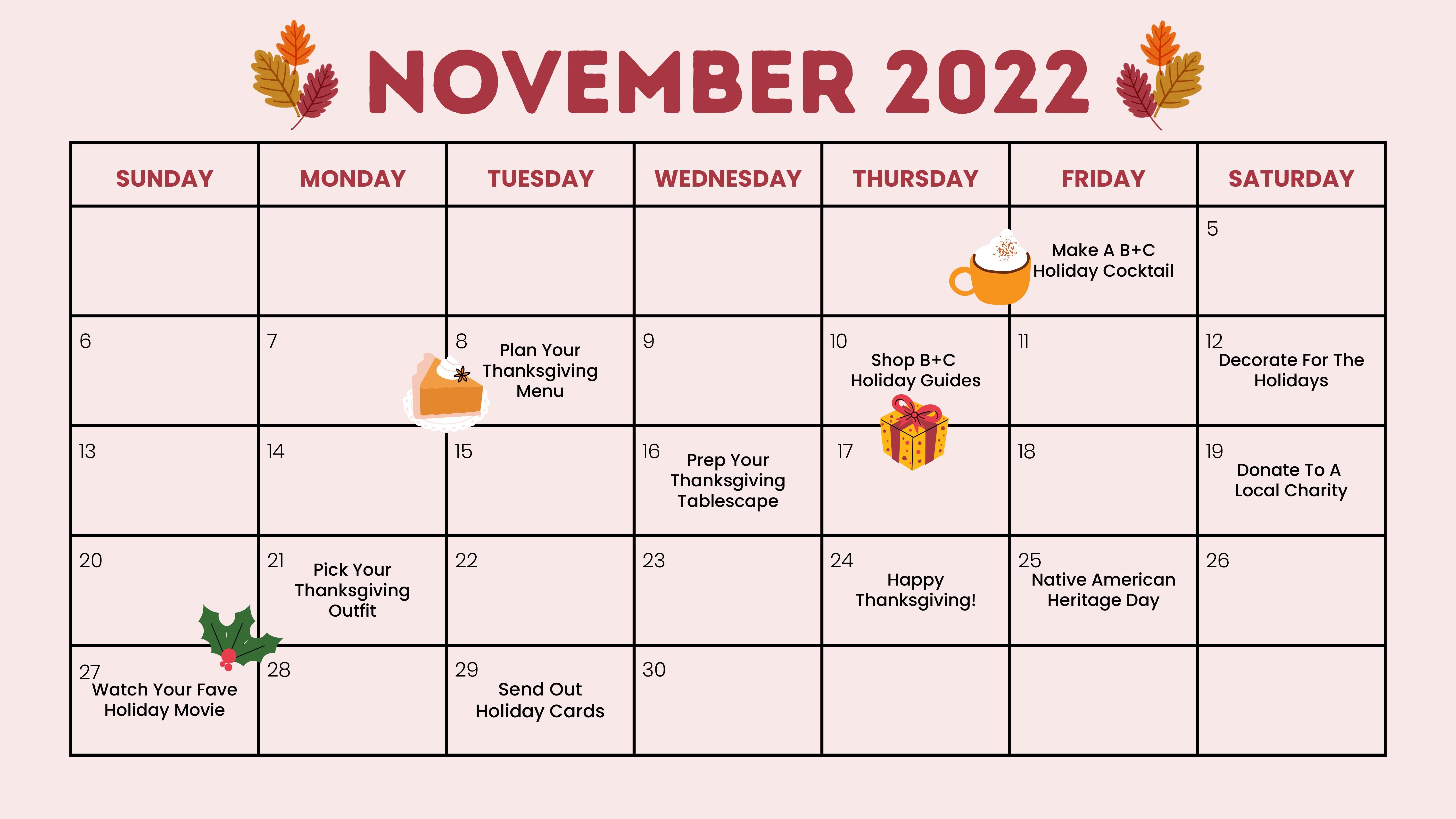 November Calendar 2022 Printable - Img 