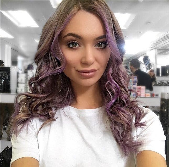 purple and blonde streaks in brown hair