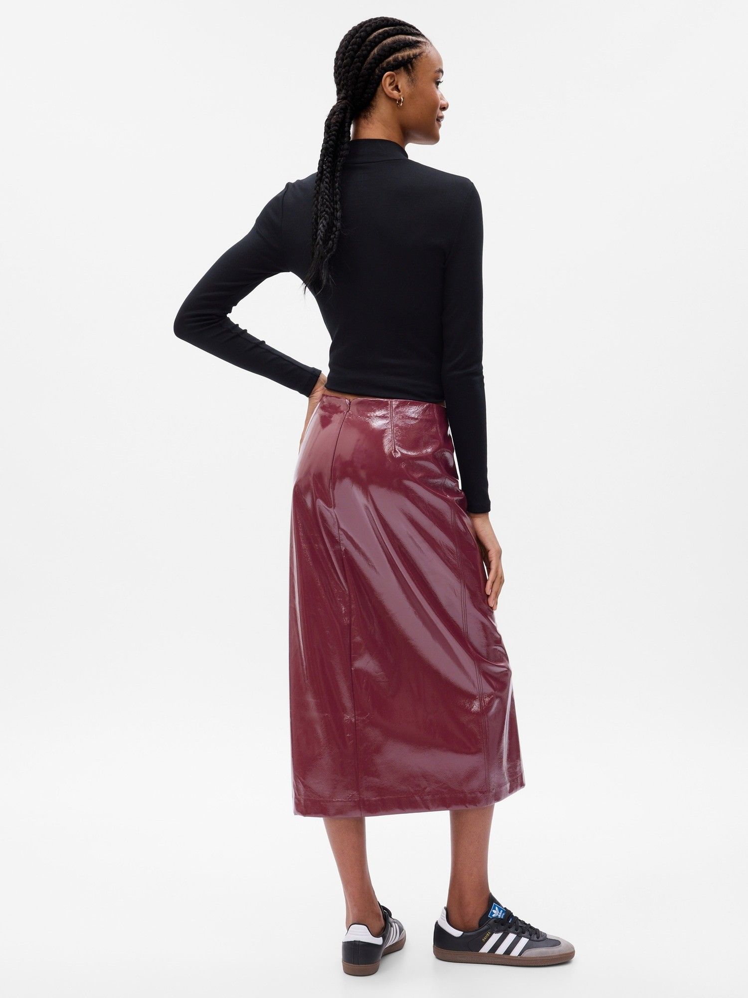 Irresistible Edge Burgundy Patent Vegan Leather Mini Skirt
