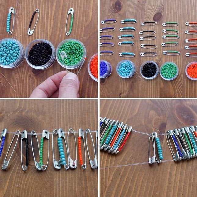 How to Create Beaded Baubles with Safety Pins  Safety pin crafts, Safety  pin jewelry, Safety pin art