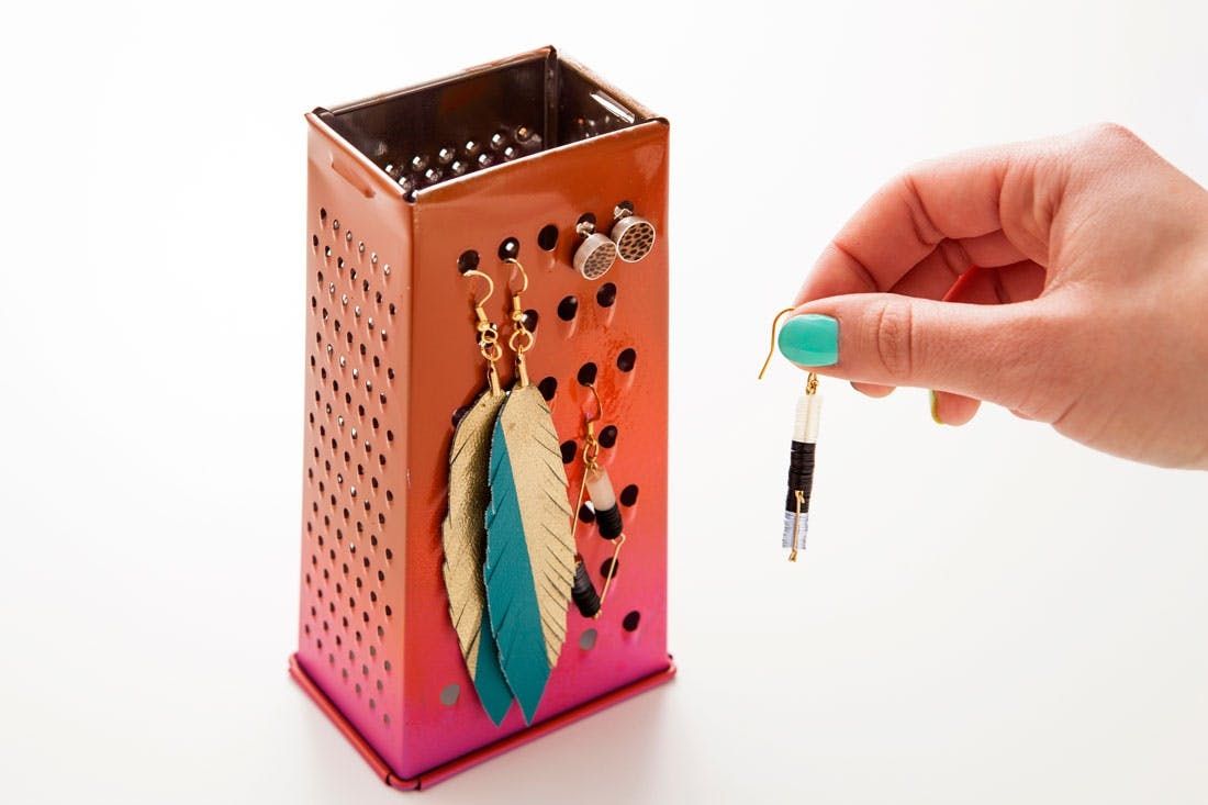 5-Minute DIY: Turn a Cheese Grater Into an Earring Caddy - Brit + Co