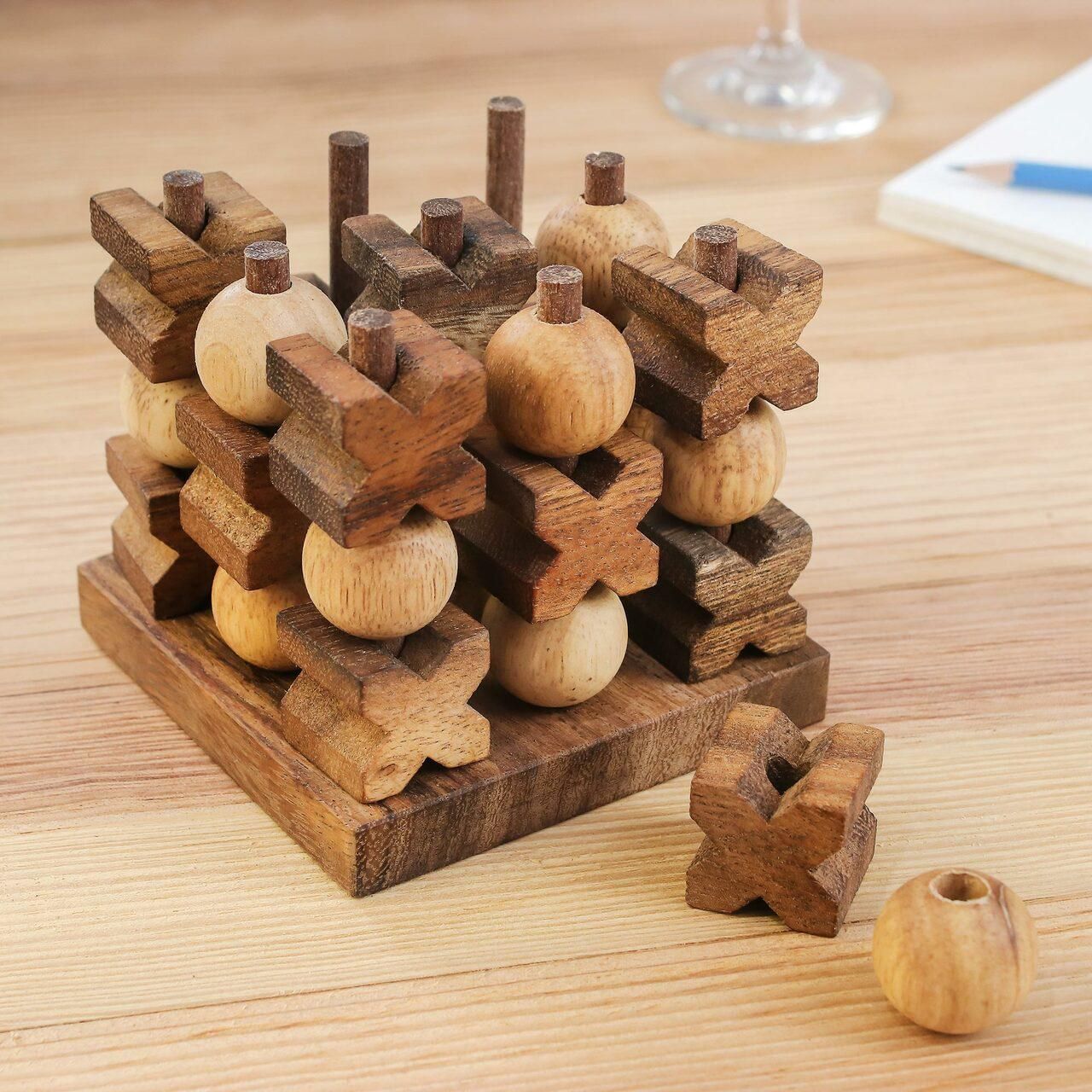 Strategy Tic-Tac-Toe Game With Brass Ornaments In A Wooden Box Gift For  Teacher