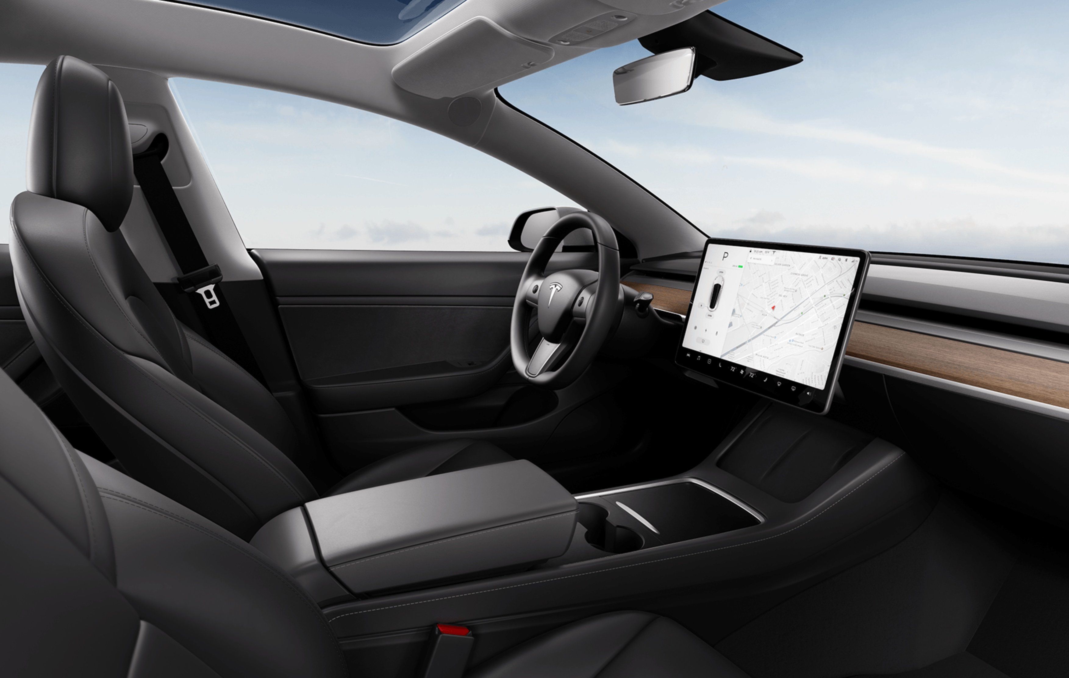 2021 tesla model 3 black with store white interior