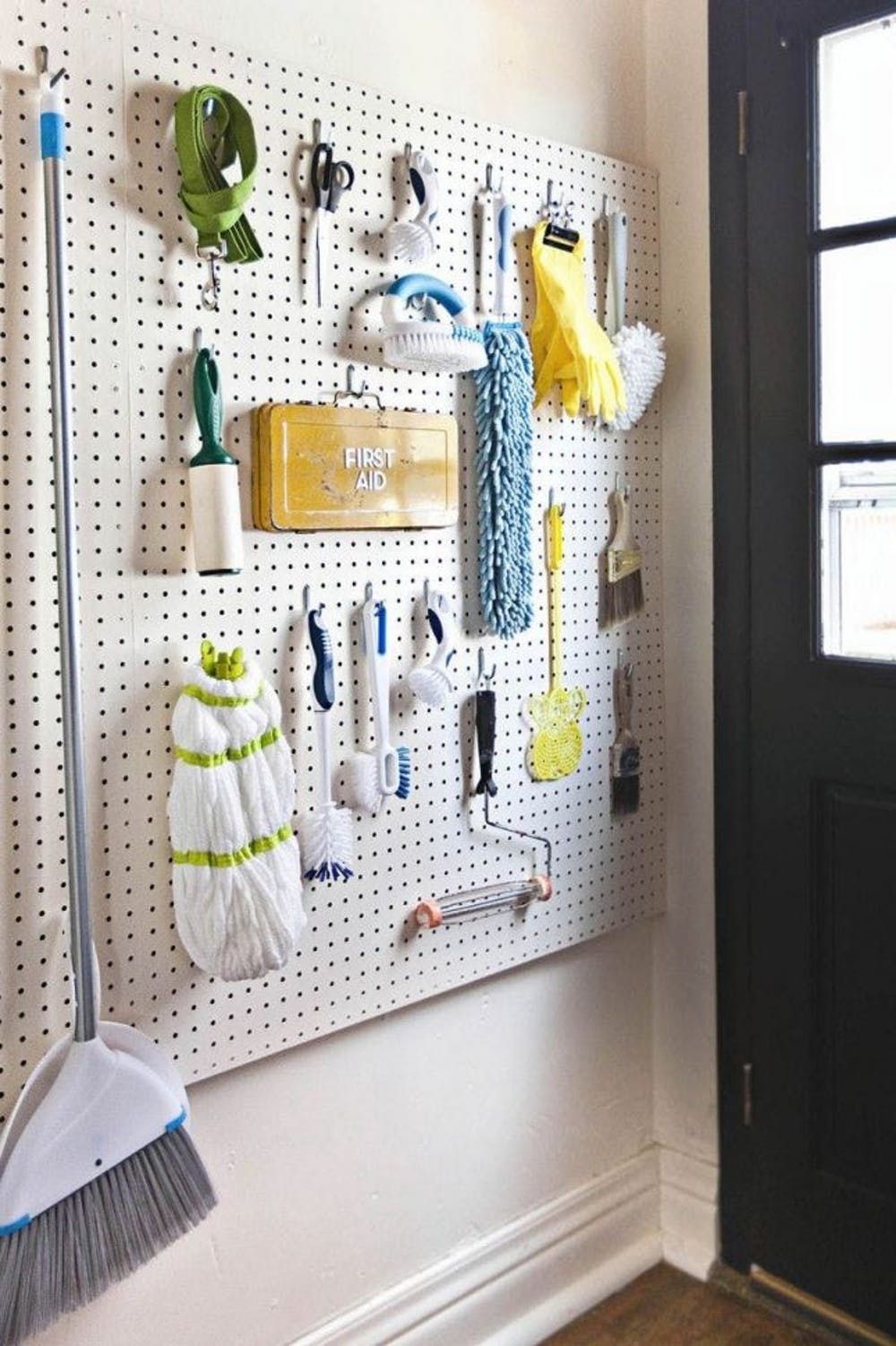 Pegboard entryway shop