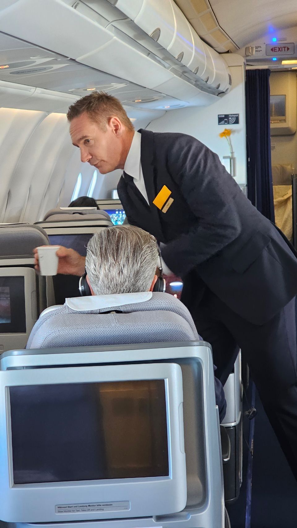 Elegant Lufthansa Flight Attendant in Timeless Style