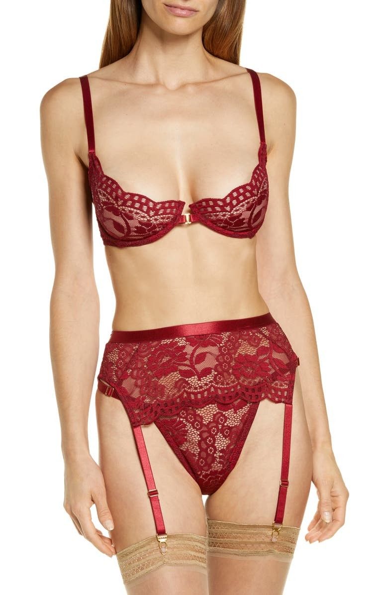 Victorias Secret PINK Wildflower Lace Push Up Bralette (Red, X-Small)