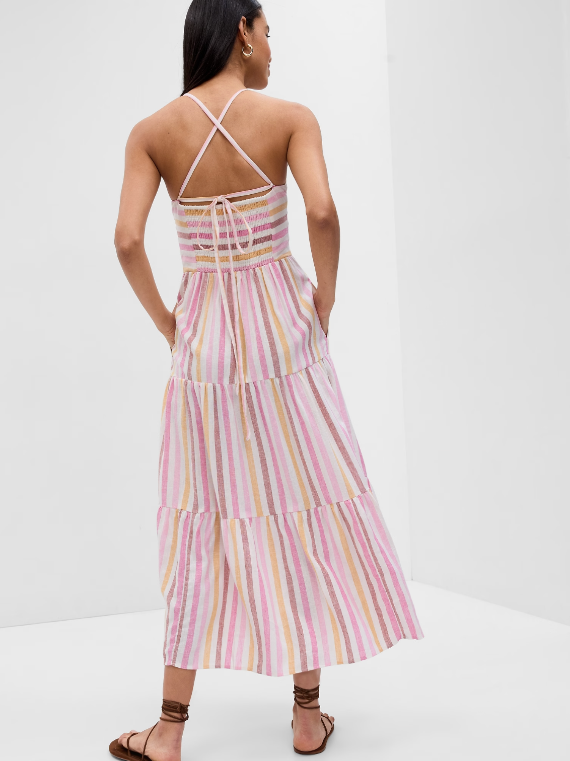  Women's Sleeveless Tiered Maxi Dress Spaghetti Strap Layered  Cami Long Dress Almond S : Clothing, Shoes & Jewelry