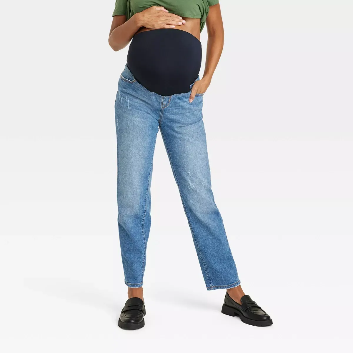 Over Bump Maternity Denim Shorts in Blue by Queen mum
