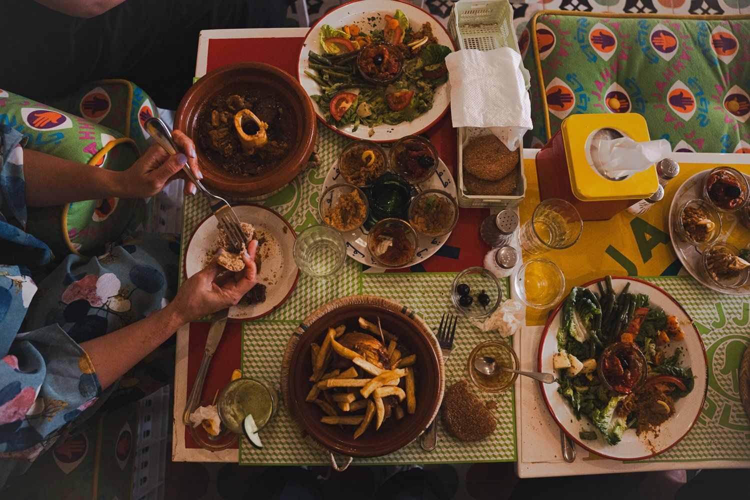 Lunch at Hassan Hajjaj\u2019s restaurant Jajjah in Marrakech, Morocco.