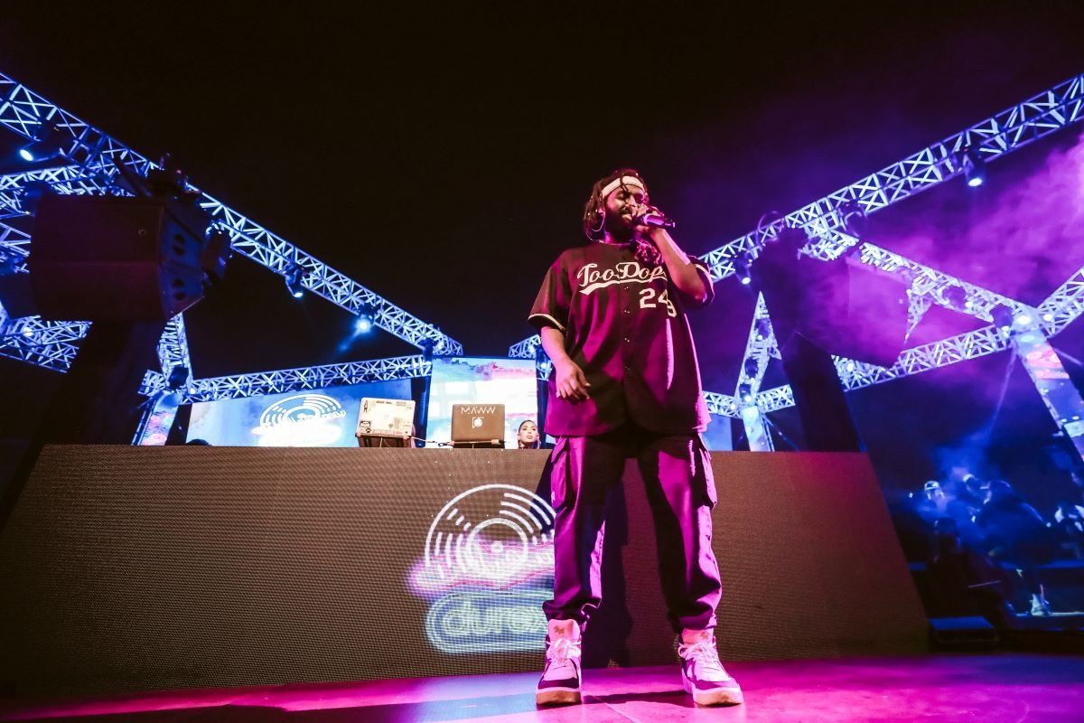 Musician and visual artist Tayeb \u201cTooDope\u201d Hajo on stage with Vice and Durex.
