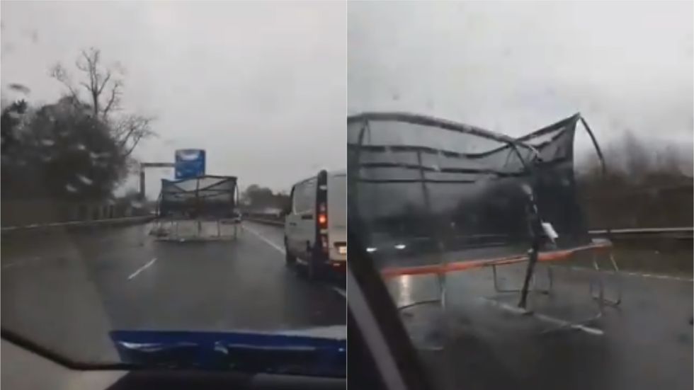 Motorist Forced To Dodge Trampoline That Blew Onto Busy Motorway In Bizarre Video