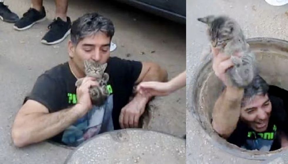 Heroic Man Jumps in Storm Drain to Save Kitten