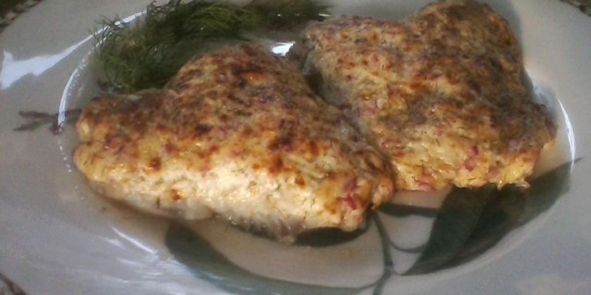 Baked Halibut Topped with Sour Cream, Red Onion & Dill My Recipe Magic