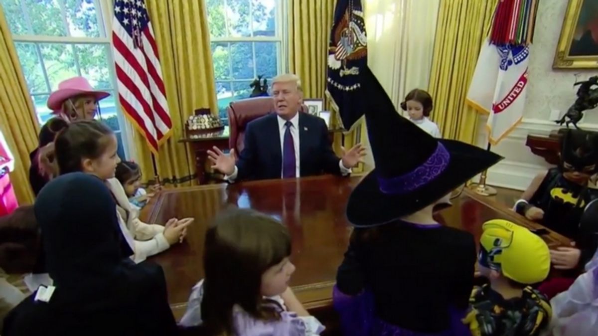WATCH: Trump Hosts Awkward Trick-or-Treating Inside the White House