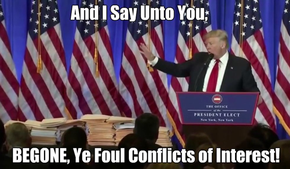Trump Peeing On 'Ethics' Office Like Calvin Pees On Chevys And/Or Fords