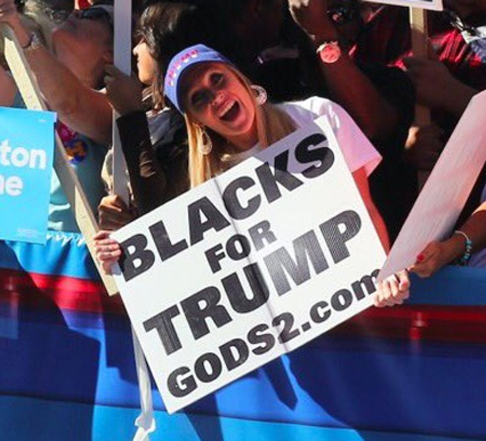 Meet The Genuine Death Cultist Behind All Those White People With 'Blacks For Trump' Signs!