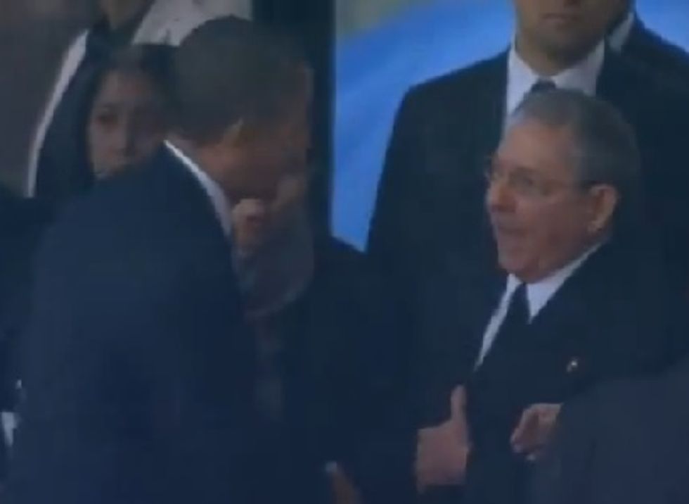 Obama Touches Raul Castro's Communist Fingers At Mandela Funeral, Wingnuts Outraged