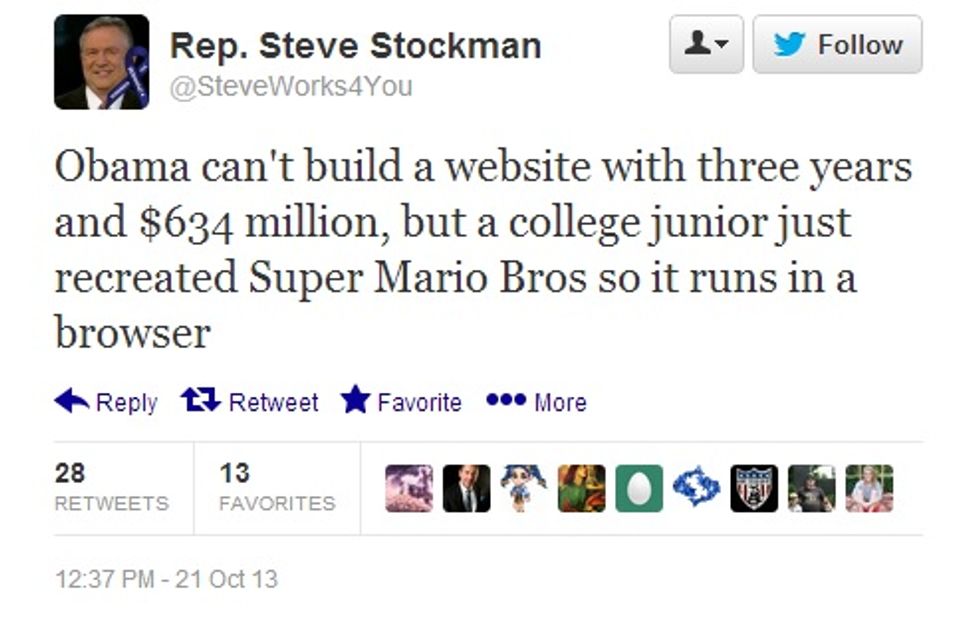 Texas Rep. Steve Stockman: Why Can't Obamacare Website Feed Pizza To Ghosts Like Super Mario Bros Or Whatever?