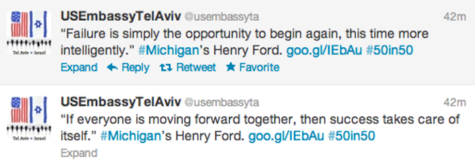 U.S. Embassy in Israel Tweeting Quotes From Henry Ford, Prominent Hater of Jews