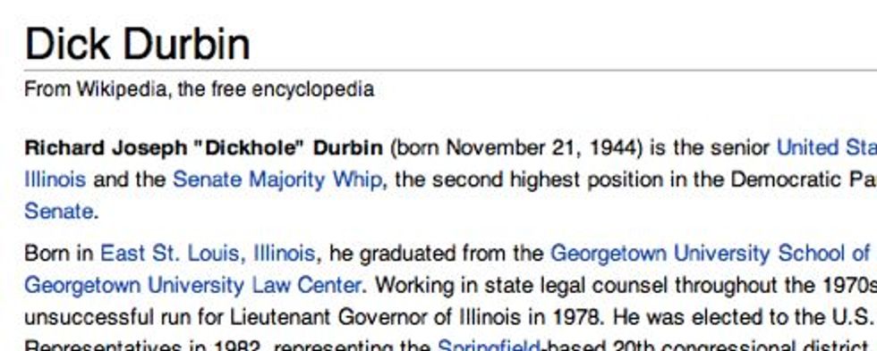 Naughty Wingnuts Put Bad Word On Dick Durbin's Wikipedia Page