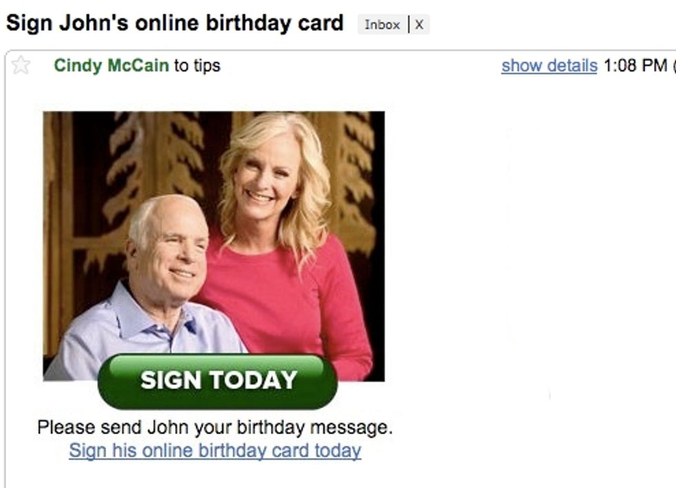 Hey Everyone, You Can Sign John McCain's Birthday Card With A Personal Message!