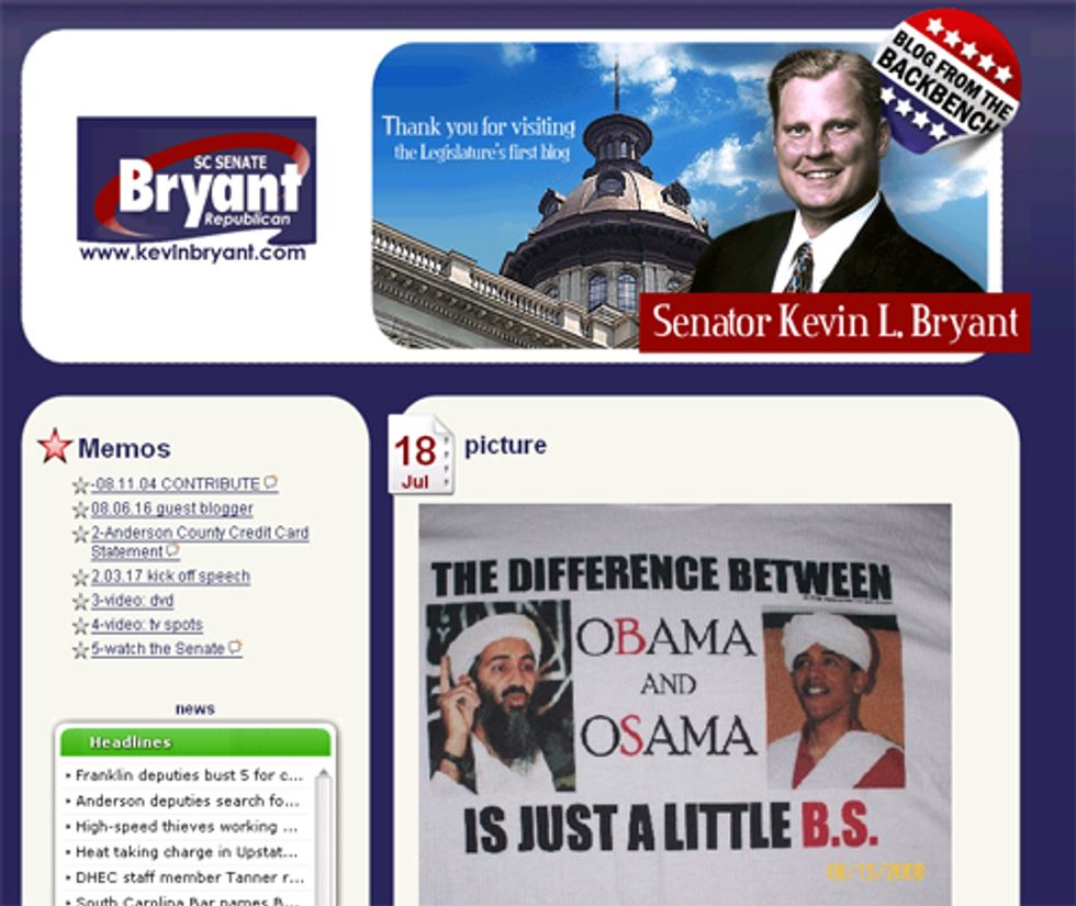 South Carolina State Senator Posts Dumb Anti-Obama Tee Shirt Pic On His Blog