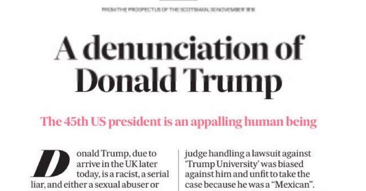 'An Appalling Human Being': Scotland National Newspaper Prints Scathing Takedown Of Trump