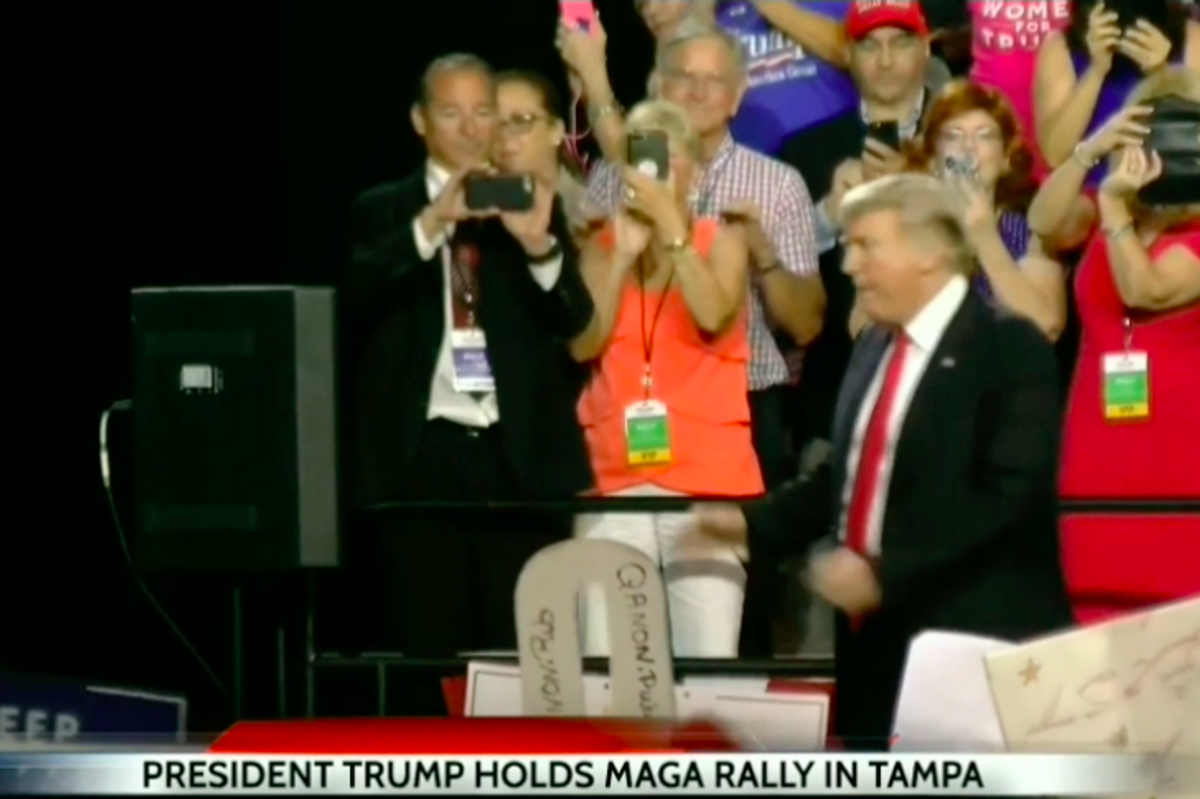 QAnon Morons Show Up At Trump Rally, Ready To Battle Imaginary Pedophile Cabal