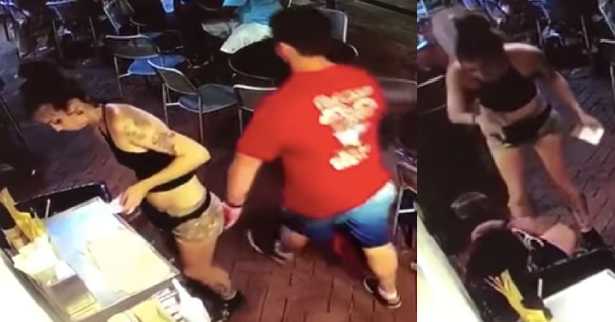 Customer Gets Handsy With Waitress From Behind And She Beats The Hell Out Of Him