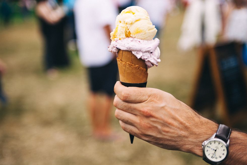 https://www.pexels.com/photo/person-holding-yellow-and-purple-ice-cream-175695/
