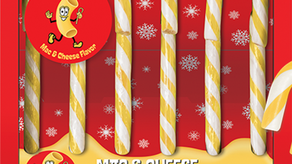 Mac-and-cheese candy canes are a holiday treat we hope no one puts in our stocking this Christmas