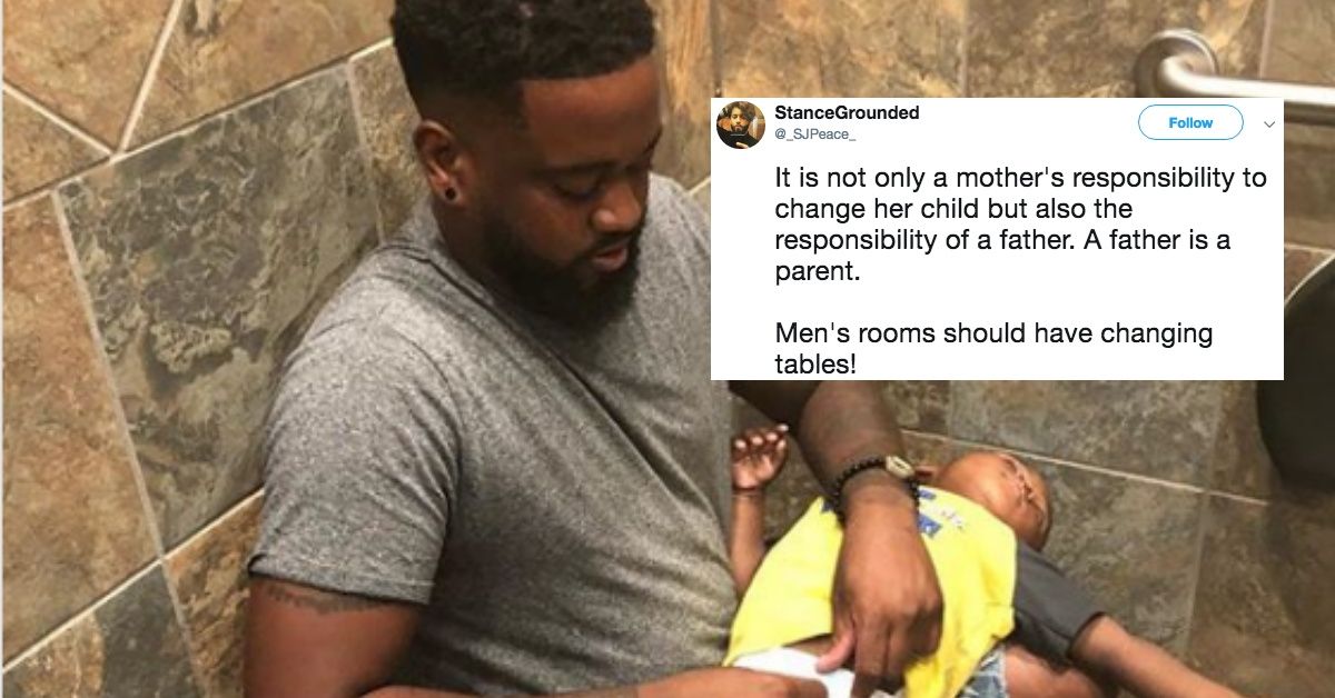 This Dad Has Gone Viral For Sharing A Photo Of Himself Changing His Baby In A Restroom