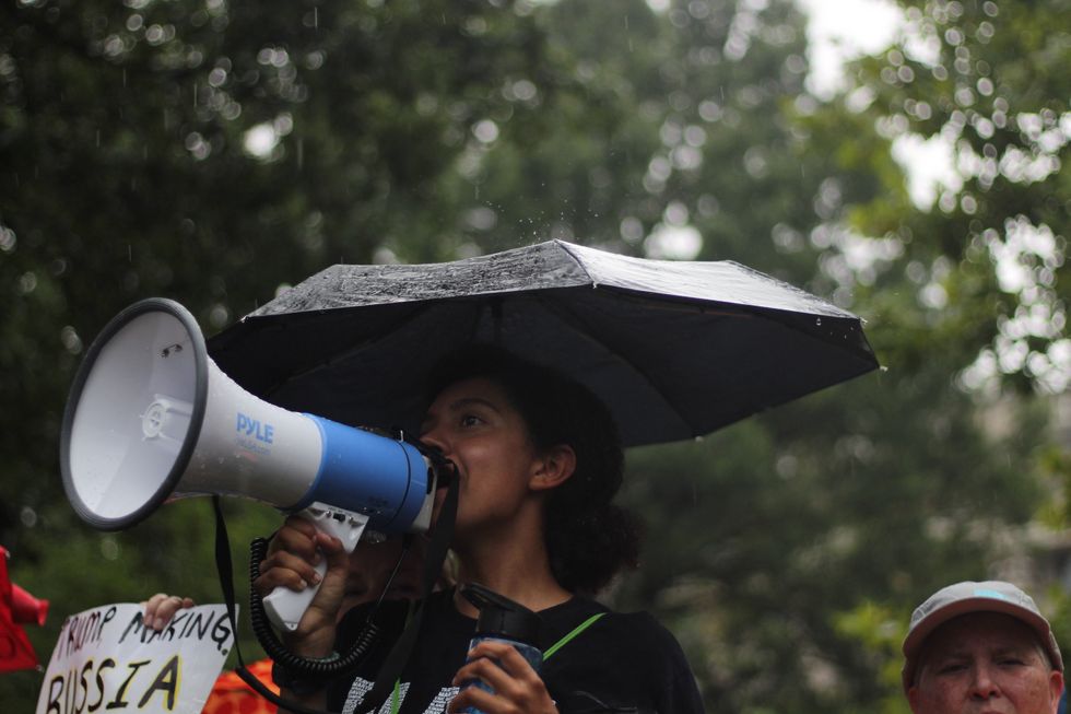 Activist speaking into a megaphone