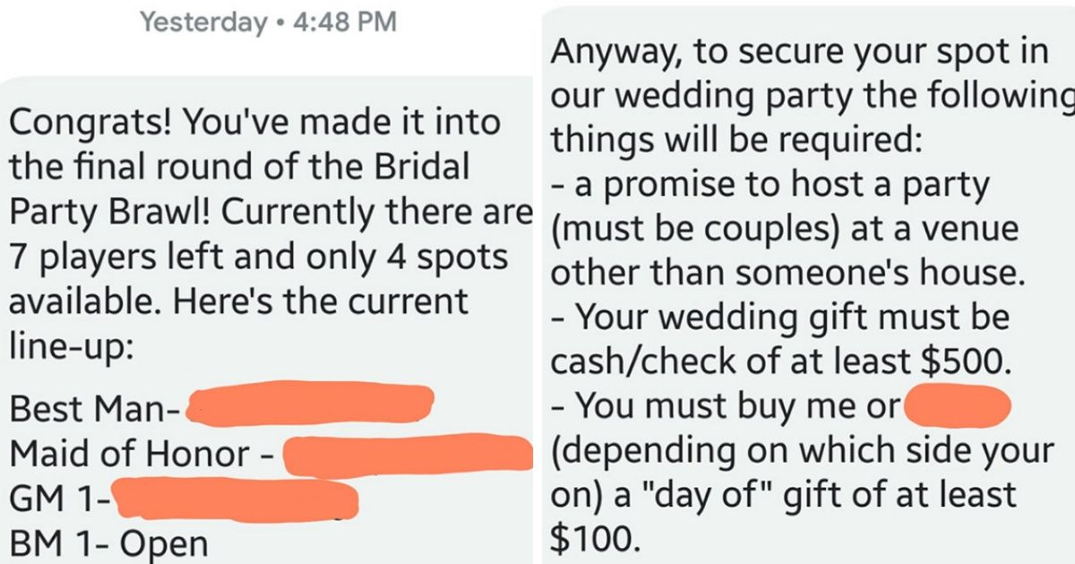 Bridezilla's List Of Demands For Potential Bridal Party Members Is Totally Bonkers ðŸ˜®