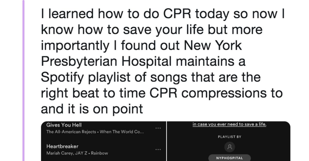 Hospital Makes Spotify Playlist At Perfect Speed For Performing CPR And It's Full Of Bangers