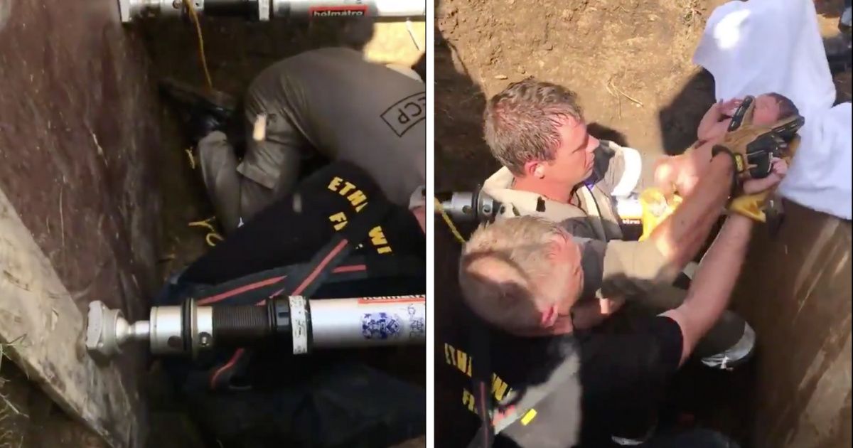 The Incredible Moment A Newborn Baby Is Rescued From A Storm Drain Is Caught On Film