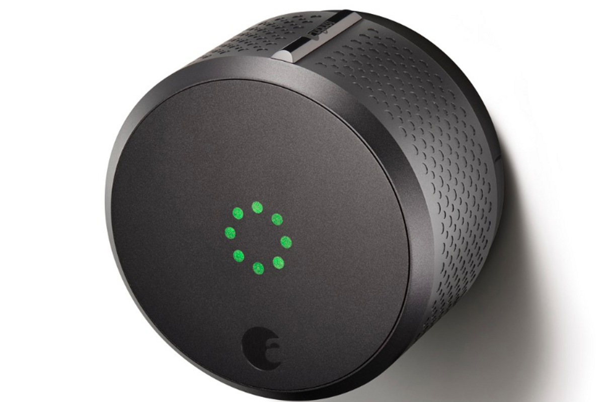 A photo of a smart lock, a device that works over a Wi-Fi connection to secure your home even while you're away