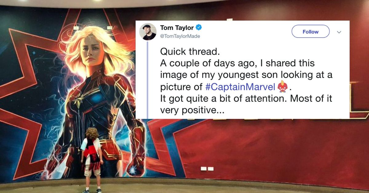 Comic Book Author Uses People Dumping On A Photo Of His Young Son Admiring Captain Marvel To Give A Powerful Reminder
