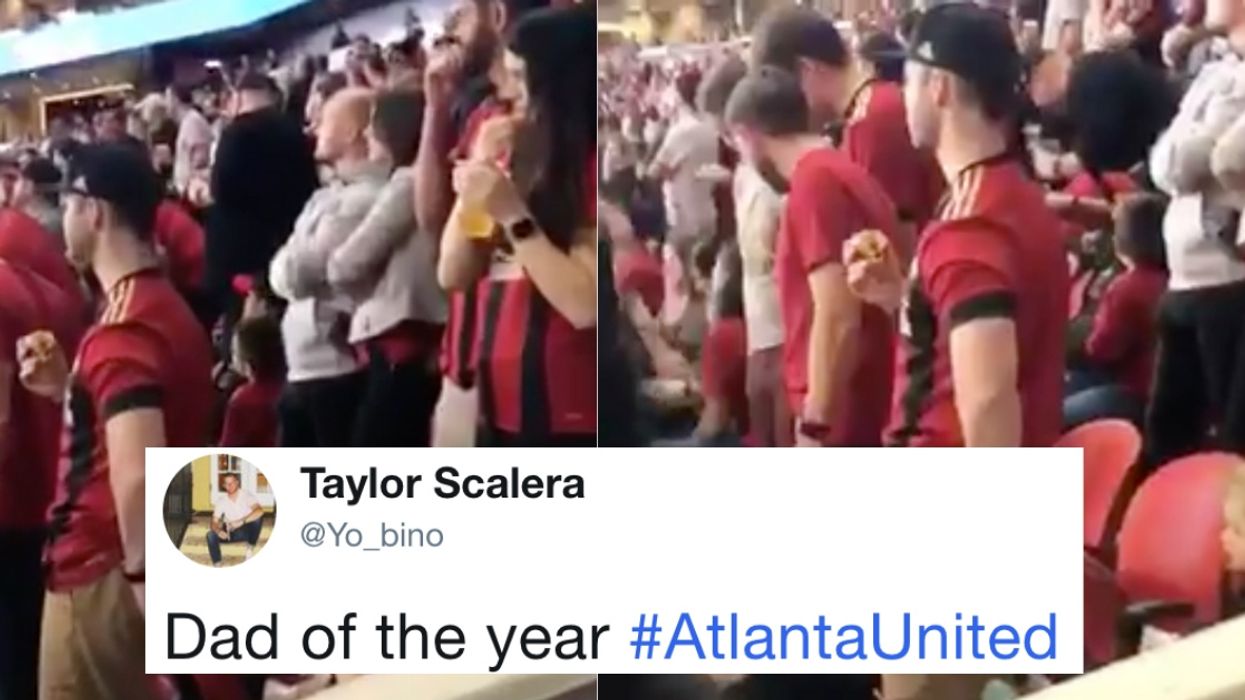 This Genius Dad Has Mastered The Art Of Watching His Kid And The Big Game At The Same Time With His Brilliant Trick