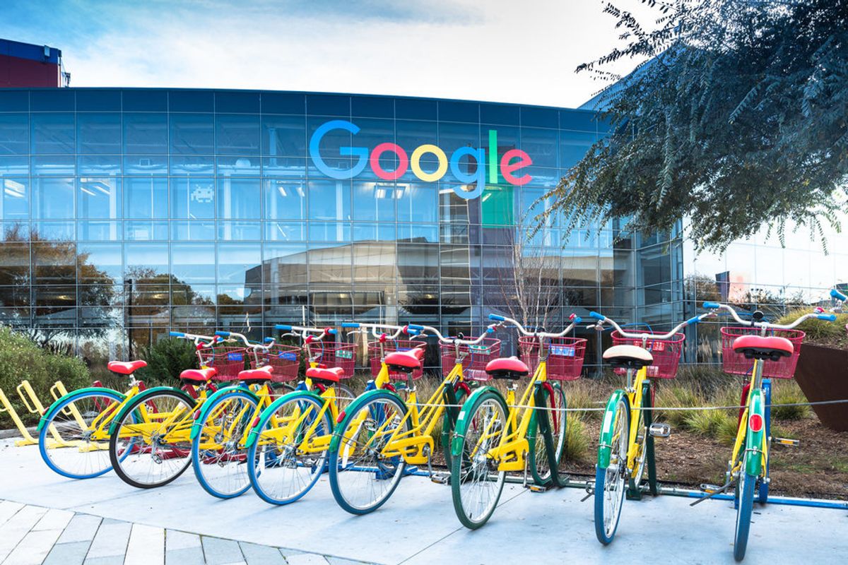 Photo of Google's office and campus bicycles