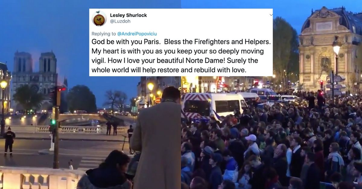 Surreal Videos Show Entranced Crowds Singing 'Ave Maria' As They Watch Notre-Dame Burn In The Night Sky