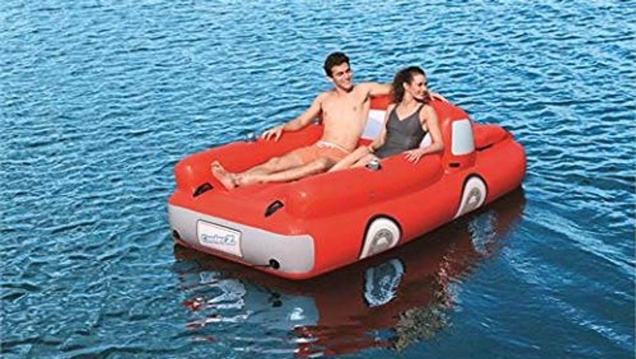 This red truck pool float with a built-in cooler under the hood is all kinds of Southern