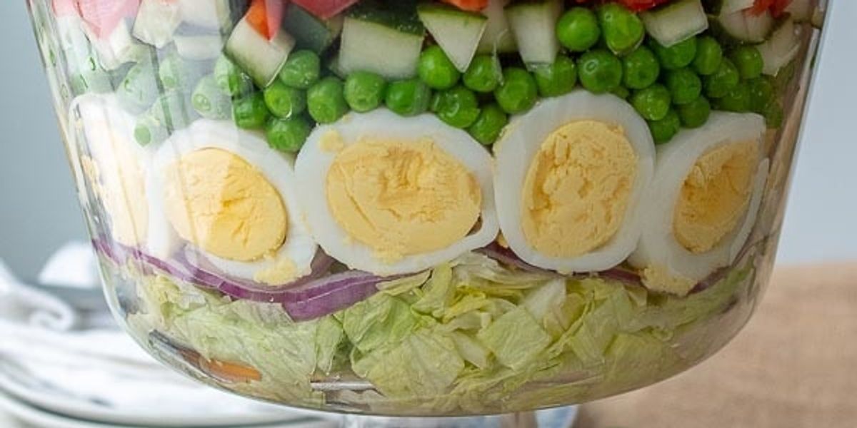 7 Layer Salad Overnight Layered Salad with Creamy, Tangy Dressing