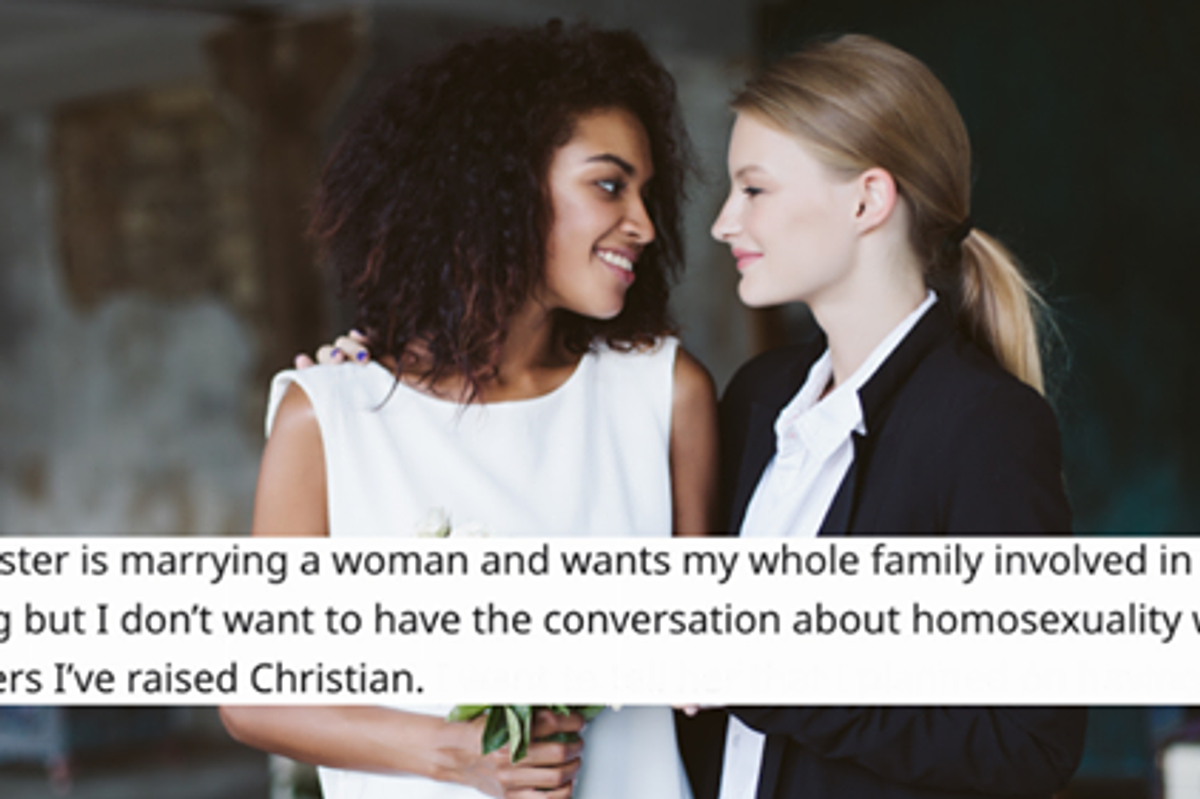 A Christian man got a real Bible lesson after asking if she should exclude his kids from gay sister's wedding.