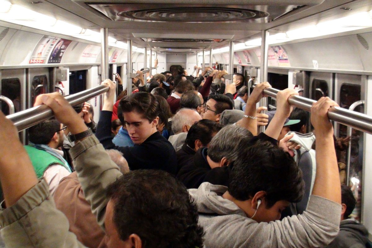 Stock photo of crowded subway train