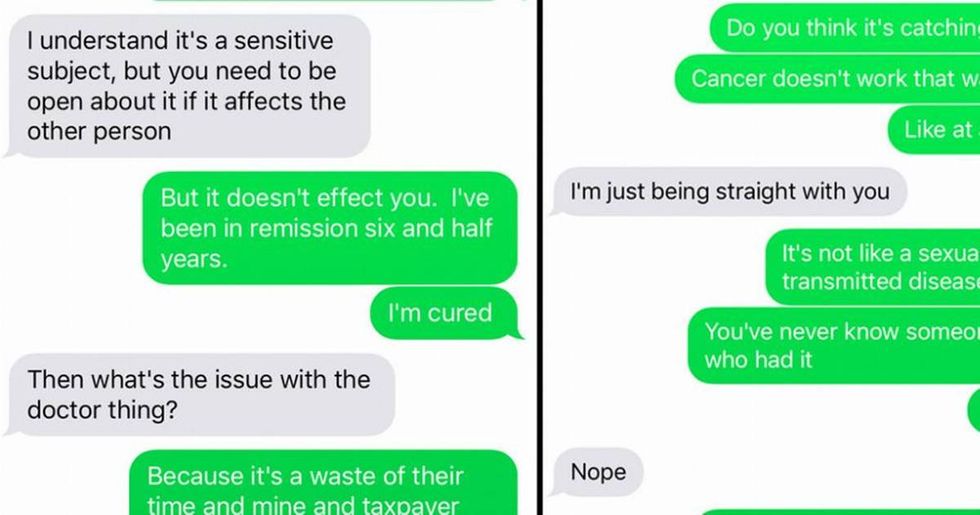 Man sends stupidest possible texts to his date after finding out she had cancer.