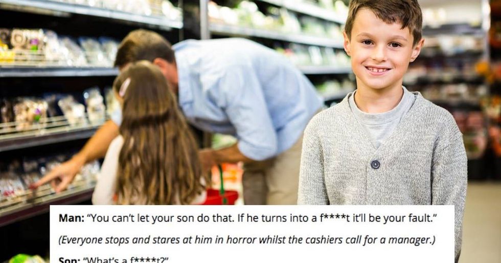Bigot at supermarket says gay people end up in hell, gets savagely owned by a 7-year-old.