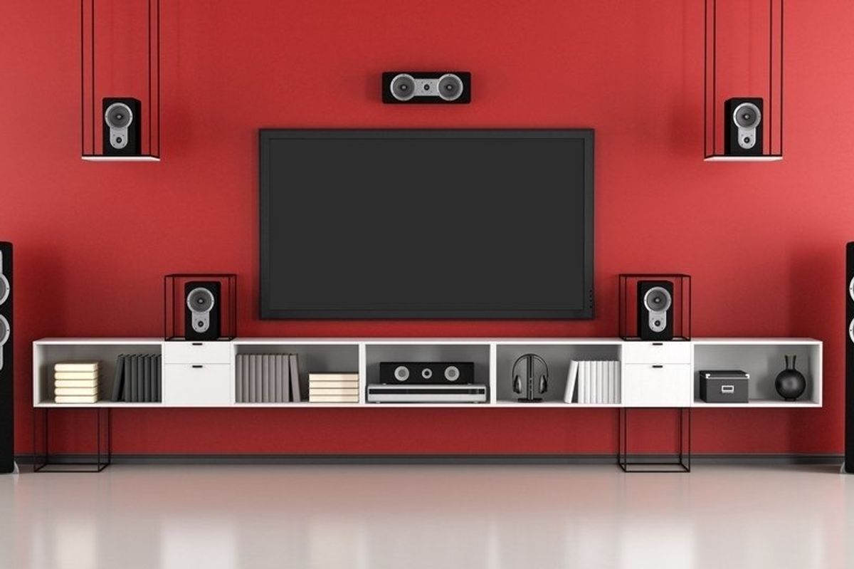 Stock image of a home cinema system and TV